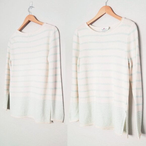 Vineyard Vines S Merino Wool Cashmere Multi Stripe Boatneck Sweater Cream $148 - Picture 3 of 16